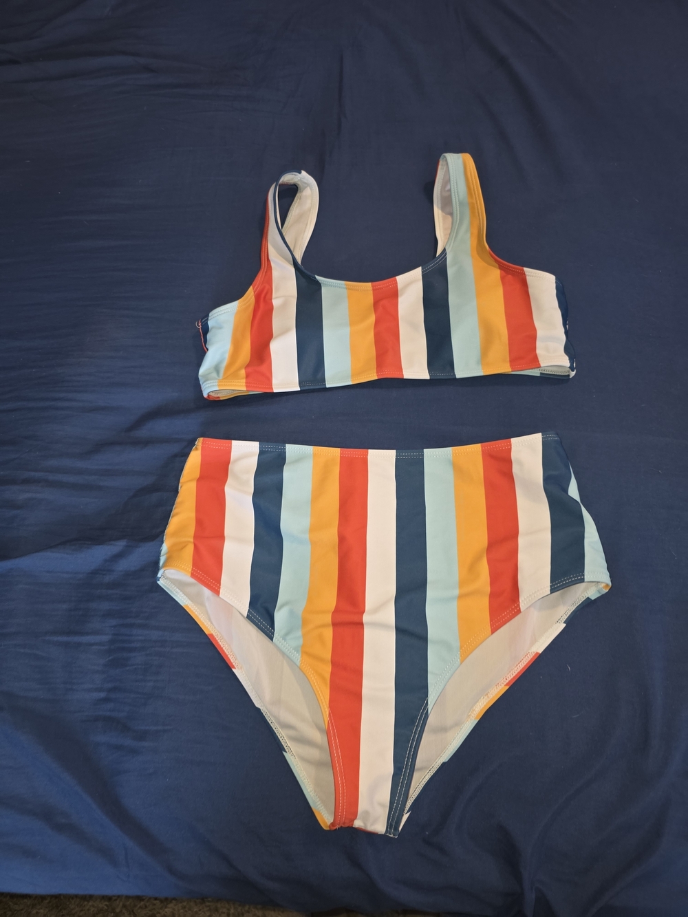 SHEIN Multicolor Vertical Stripe High-Waist Bikini
